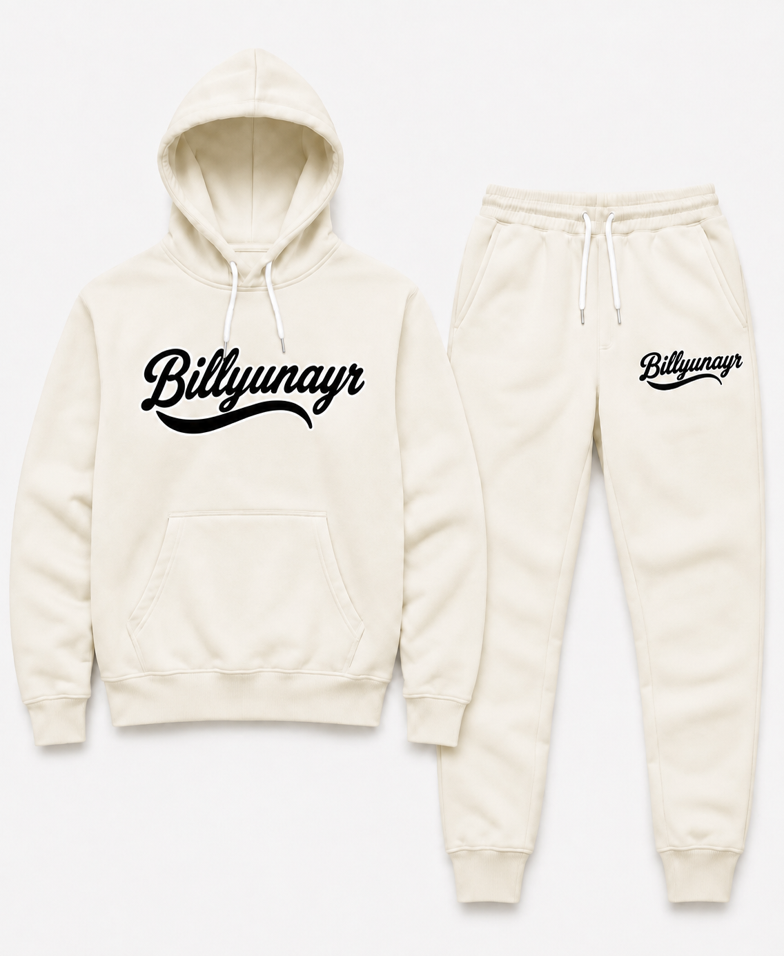 Bleached White Billyunayr Joggers
(Joggers and Hoodie) (Black Logo)