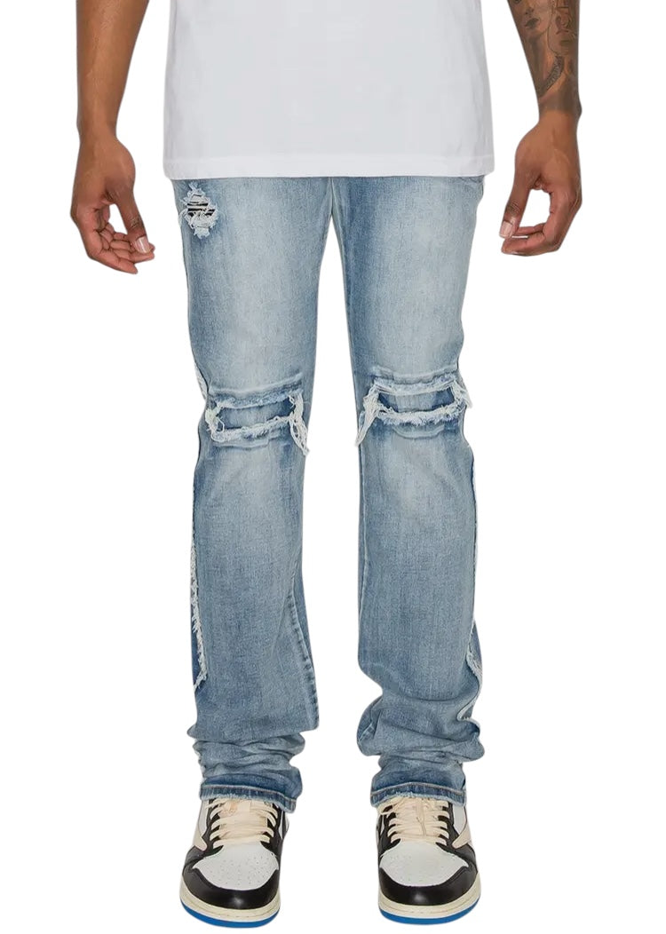 Distressed Fit Stacked Raw Denim Jeans