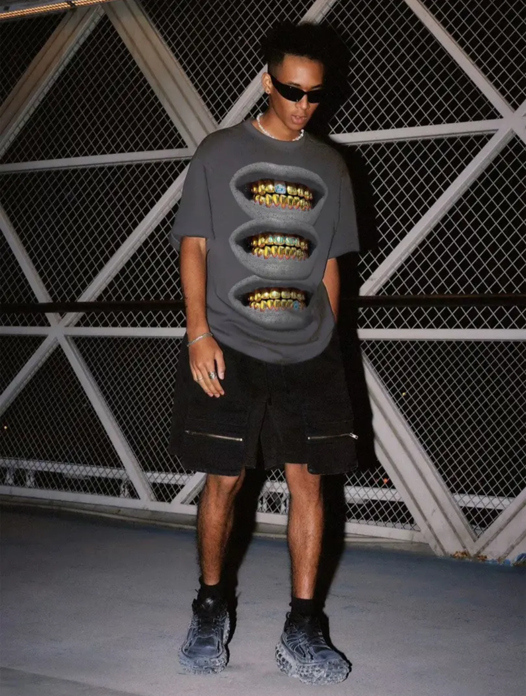 Gold Grillz Diamond Drill Print T-Shirt