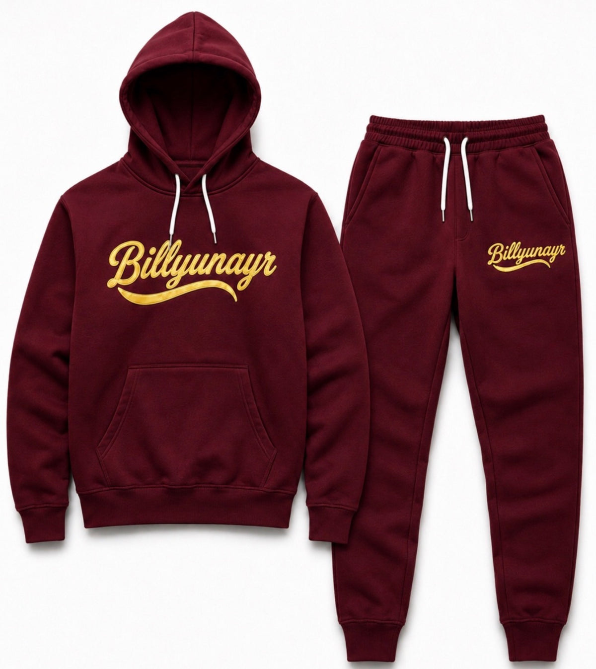 Burgundy Iconic Billyunayr Joggers 
(Joggers and Hoodie) (Gold Logo)