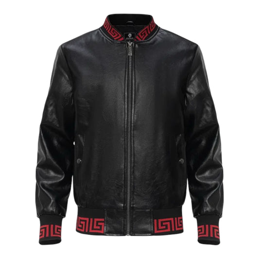 Greek Key Trim Bomber Jacket