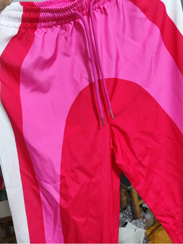 Color-block track pants striped wide-leg pants: Red / M