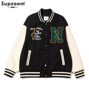 Supzoom 2022 New Arrival Rib Sleeve Embroidery Brand Clothing Bomber Jacket Men Baseball Men's Loose Casual Bread Fashion Coat