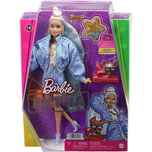 "Barbie" Doll #16 in Blue Paisley-Print Skirt & Jacket with Pet Extra-Long Hair & Accessories Flexible Joints Doll Toy HHN08