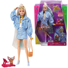 Load image into Gallery viewer, &quot;Barbie&quot; Doll #16 in Blue Paisley-Print Skirt &amp; Jacket with Pet Extra-Long Hair &amp; Accessories Flexible Joints Doll Toy HHN08
