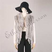 Load image into Gallery viewer, Real Rabbit Fur Vest w/ Gilet Tassels Real Fur Knitted Waistcoat
