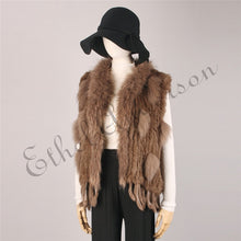 Load image into Gallery viewer, Real Rabbit Fur Vest w/ Gilet Tassels Real Fur Knitted Waistcoat
