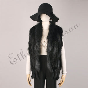 Real Rabbit Fur Vest w/ Gilet Tassels Real Fur Knitted Waistcoat