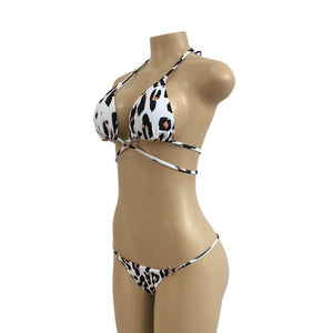 Cross Padded Push Up Bandage Leopard Print Bikini Set