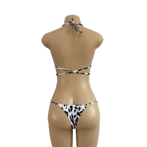 Cross Padded Push Up Bandage Leopard Print Bikini Set