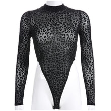 Load image into Gallery viewer, Mesh Leopard Print Bodycon Bodysuit
