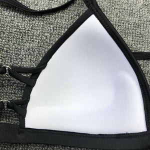 Black Backless String Push Up Solid Bikini Set