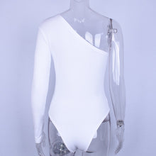 Load image into Gallery viewer, One Shoulder Slope Neckline Single Long Sleeve Cotton Bodyocn Bodysuit

