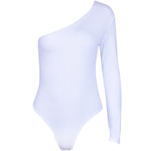 Load image into Gallery viewer, One Shoulder Slope Neckline Single Long Sleeve Cotton Bodyocn Bodysuit
