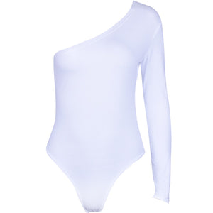One Shoulder Slope Neckline Single Long Sleeve Cotton Bodyocn Bodysuit