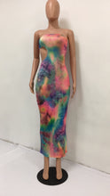 Load image into Gallery viewer, Rainbow Tie Dye Off Shoulder Backless Waist Band Cut Out Bodycon Dress
