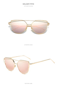 Cat Eye Vintage Rose Gold Mirror Reflective Flat Lens Sunglasses **UV400 Protection (Multi-Color Style)