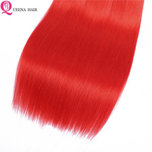 Brazilian Remy Straight Pre Plucked Human Hair Weave Red Bundles With Closure