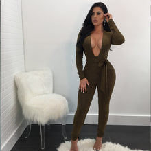 Load image into Gallery viewer, Deep V Neck Solid Bodycon Jumpsuit
