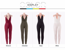 Load image into Gallery viewer, Sleeveless Suede Bodycon Deep V Neck Jumpsuits
