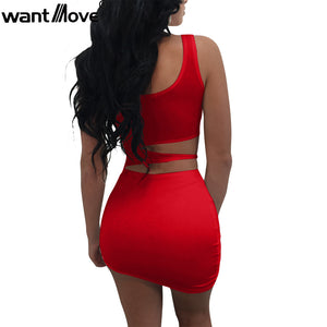 Hollow Out Bodycon Solid Mini Dress
