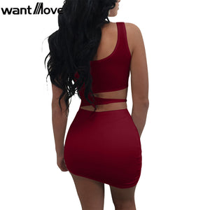 Hollow Out Bodycon Solid Mini Dress
