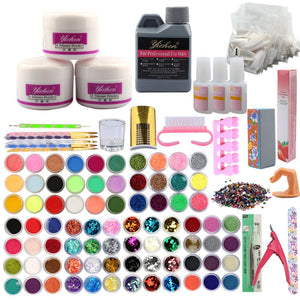 78Pcs Acrylic Powder Acrylic Nail Kit Crystal Nail Polymer Acrylic Powder Set 120ml Liquid Manicure Art Brush Nail Extension Kit