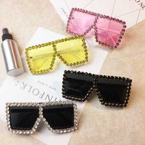Over Sized One-Piece Square Diamond Sunglasses **UV400 Protection