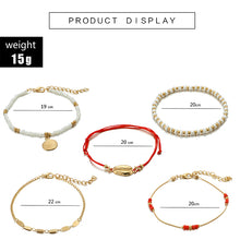 Load image into Gallery viewer, Bohemian Gold Shell Cowrie Anklet Set (Black Weaving White Pearl Charms Beaded Anklets)
