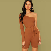 Load image into Gallery viewer, One Shoulder Rib-Knit Mid Waist Romper
