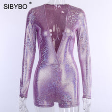 Load image into Gallery viewer, Sparkly Deep V-Neck Long Sleeve Rompers
