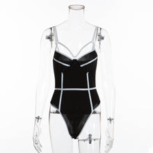 Load image into Gallery viewer, Black &amp; White Strappy Bralette Bodycon Bodysuit
