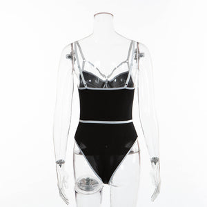 Black & White Strappy Bralette Bodycon Bodysuit