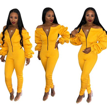 Load image into Gallery viewer, Cool Shoulder Long Sleeve Zipper Jumpsuit
