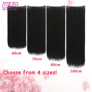 100cm 5 Clip Heat Resistant Long Straight Black Synthetic In Hair Extension 5 Sizes
