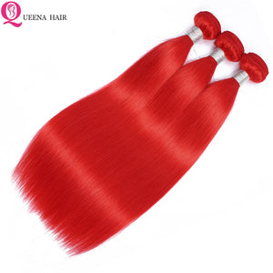 Brazilian Remy Straight Pre Plucked Human Hair Weave Red Bundles With Closure