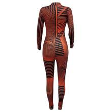 Load image into Gallery viewer, Printed Long Sleeve Bodycon Deep V Neck Jumpsuit
