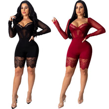 Load image into Gallery viewer, Long Sleeve Deep V Neck Corset Cartilage Lace Romper
