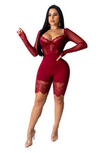 Load image into Gallery viewer, Long Sleeve Deep V Neck Corset Cartilage Lace Romper
