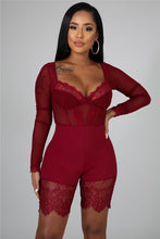 Load image into Gallery viewer, Long Sleeve Deep V Neck Corset Cartilage Lace Romper
