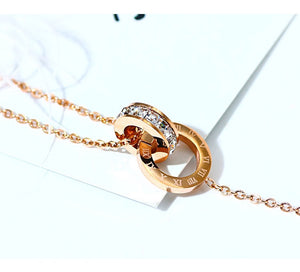 18K GP Rose Gold Double Circle Chain Roman Numerals Letter Anklet
