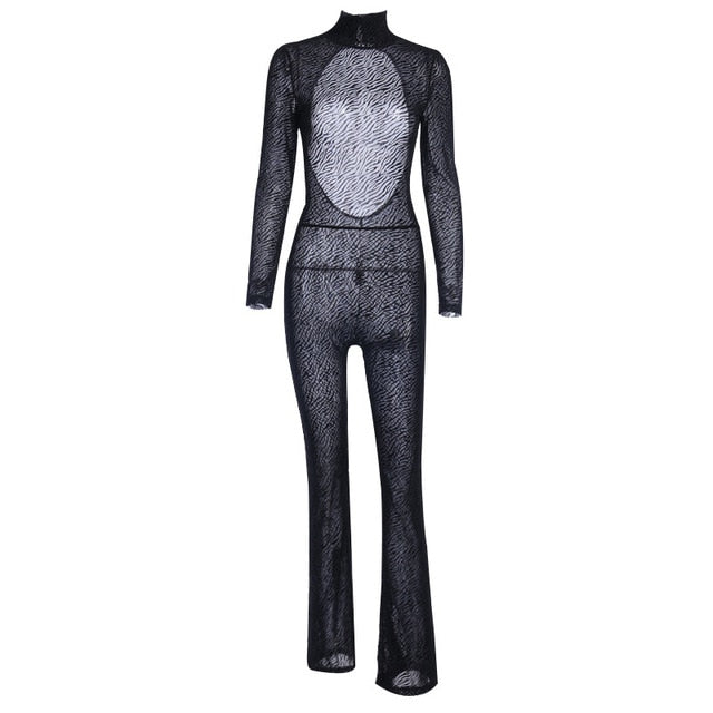 See Through Scoop Back Animal Print Jumpsuit