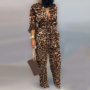 Leopard Printed Long Sleeve Jumpsuit