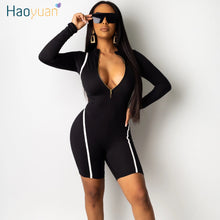 Load image into Gallery viewer, One Piece Front Zip Long Sleeve Bodycon Romper
