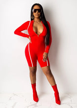 Load image into Gallery viewer, One Piece Front Zip Long Sleeve Bodycon Romper
