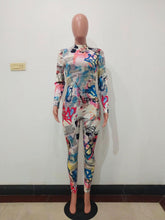 Load image into Gallery viewer, Mock Neck Newspaper Print Long Sleeve Jumpsuit
