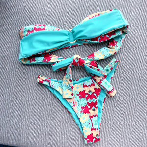 Floral Print Bandage Bandeau Push Up Bikini