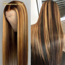Load image into Gallery viewer, Brazilian Remy Ombre Honey Blond Highlights 13x4 Pre Plucked Straight Lace Front Pre Plucked Human Hair Wigs With Baby Hair
