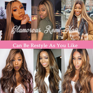 Brazilian Remy Ombre Honey Blond Highlights 13x4 Pre Plucked Straight Lace Front Pre Plucked Human Hair Wigs With Baby Hair