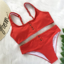 Load image into Gallery viewer, Solid Pattern Button Bikini Set
